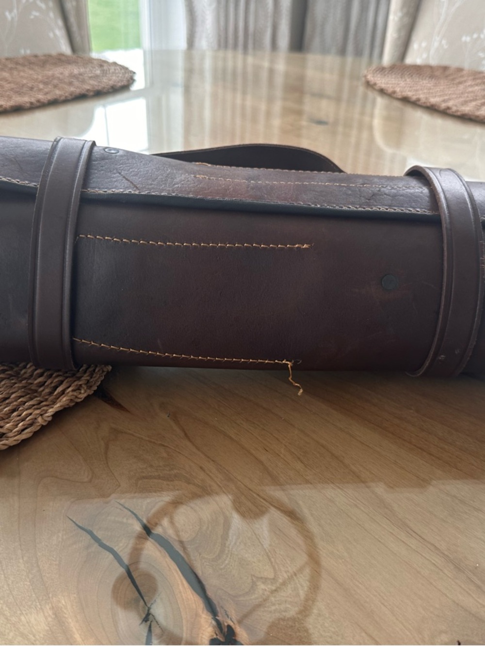 Handmade Leather Knife Roll with Set of 7 Wood-Handled Knives - Picture 13 of 15